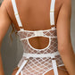 Sexy Deep V Check Mesh Chain Decorated Suspender Bodysuit