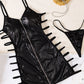 Sexy V-Neck PU Leather Front Zipper Side Hollow Suspender Dress