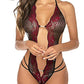 Sexy Lace-up Hollow Backless Floral Lace Crotchless Bodysuit