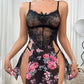 Sexy Lace Stitching Perspective Floral High Slit Suspender Nightdress