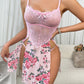 Sexy Lace Stitching Perspective Floral High Slit Suspender Nightdress