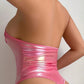 Sexy Patent Leather Halter Neck Side Tie Bodysuit with See-Through Stockings