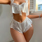 Floral Lace Front Tie Ruffle Cropped Camisole Top and Shorts 2-Piece Set