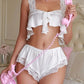 Floral Lace Front Tie Ruffle Cropped Camisole Top and Shorts 2-Piece Set