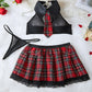 College Style Sexy Cosplay Halter Neck Backless Top and Plaid Skirt Set