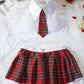 College Style Sexy Cosplay Halter Neck Backless Top and Plaid Skirt Set