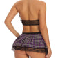 College Style Sexy Cosplay Halter Neck Backless Top and Plaid Skirt Set