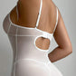 Butterfly Applique Mesh Sheer Slit Fitted Camisole Nightdress and Thong Set
