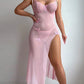 Butterfly Applique Mesh Sheer Slit Fitted Camisole Nightdress and Thong Set