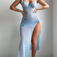 Butterfly Applique Mesh Sheer Slit Fitted Camisole Nightdress and Thong Set