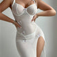 Butterfly Applique Mesh Sheer Slit Fitted Camisole Nightdress and Thong Set