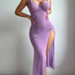 Butterfly Applique Mesh Sheer Slit Fitted Camisole Nightdress and Thong Set