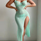 Butterfly Applique Mesh Sheer Slit Fitted Camisole Nightdress and Thong Set