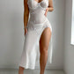 Butterfly Applique Mesh Sheer Slit Fitted Camisole Nightdress and Thong Set