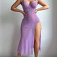 Butterfly Applique Mesh Sheer Slit Fitted Camisole Nightdress and Thong Set