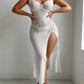Butterfly Applique Mesh Sheer Slit Fitted Camisole Nightdress and Thong Set