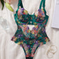 Colorful Flower Embroidery Sexy Lace Underwire Gathered Mesh Bodysuit