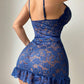 Women's Floral Lace Sheer Ruffle Hem Suspender Nightdress and Thong Set