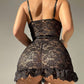 Women's Floral Lace Sheer Ruffle Hem Suspender Nightdress and Thong Set