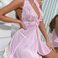 Sexy Lace Halterneck Deep V Backless Mesh Nightdress Set