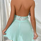 Sexy Lace Halterneck Deep V Backless Mesh Nightdress Set