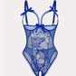 Sexy Flower Lace Mesh Stitching Chest Hollow Open Crotch One-Piece Pajamas