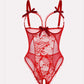 Sexy Flower Lace Mesh Stitching Chest Hollow Open Crotch One-Piece Pajamas