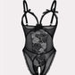 Sexy Flower Lace Mesh Stitching Chest Hollow Open Crotch One-Piece Pajamas