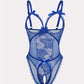 Sexy Flower Lace Mesh Stitching Chest Hollow Open Crotch One-Piece Pajamas