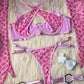 Pink Leopard Print Metal Chain Bra Set with Gloves and Leg Rings