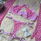 Pink Leopard Print Metal Chain Bra Set with Gloves and Leg Rings