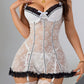 Sexy See-Through Lace Seductive Dress With Fishnet Stockings Set