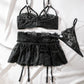 Sexy Lace Skirt Splicing Pajamas Three-Piece Set