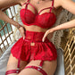 Sexy Lace Skirt Splicing Pajamas Three-Piece Set