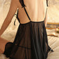 Sexy Ruffled Mesh See-Through Open Crotch Suspender Nightdress Set