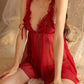 Sexy Ruffled Mesh See-Through Open Crotch Suspender Nightdress Set