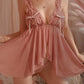 Sexy Ruffled Mesh See-Through Open Crotch Suspender Nightdress Set