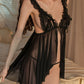 Sexy Ruffled Mesh See-Through Open Crotch Suspender Nightdress Set