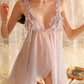 Sexy Ruffled Mesh See-Through Open Crotch Suspender Nightdress Set