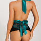 Sexy Deep V Contrast Lace Backless Bow Tie One-Piece Pajamas