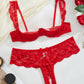 Sexy Lace Mesh Open Crotch Hollow Bra Underwear Set