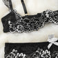 Sexy Lace Mesh Open Crotch Hollow Bra Underwear Set