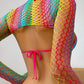 Rainbow Fishnet Long-Sleeved Transparent Backless Tight Sexy Set
