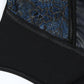 Retro Printed Mesh and PU Leather Cross-Strap Bow Bodysuit