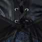 Retro Printed Mesh and PU Leather Cross-Strap Bow Bodysuit
