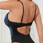 Retro Printed Mesh and PU Leather Cross-Strap Bow Bodysuit
