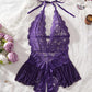 Sexy Hollow Lace See-through Suspenders Open Crotch One-piece Pajamas