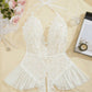 Sexy Hollow Lace See-through Suspenders Open Crotch One-piece Pajamas