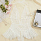 Sexy Hollow Lace See-through Suspenders Open Crotch One-piece Pajamas