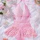 Sexy Hollow Lace See-through Suspenders Open Crotch One-piece Pajamas